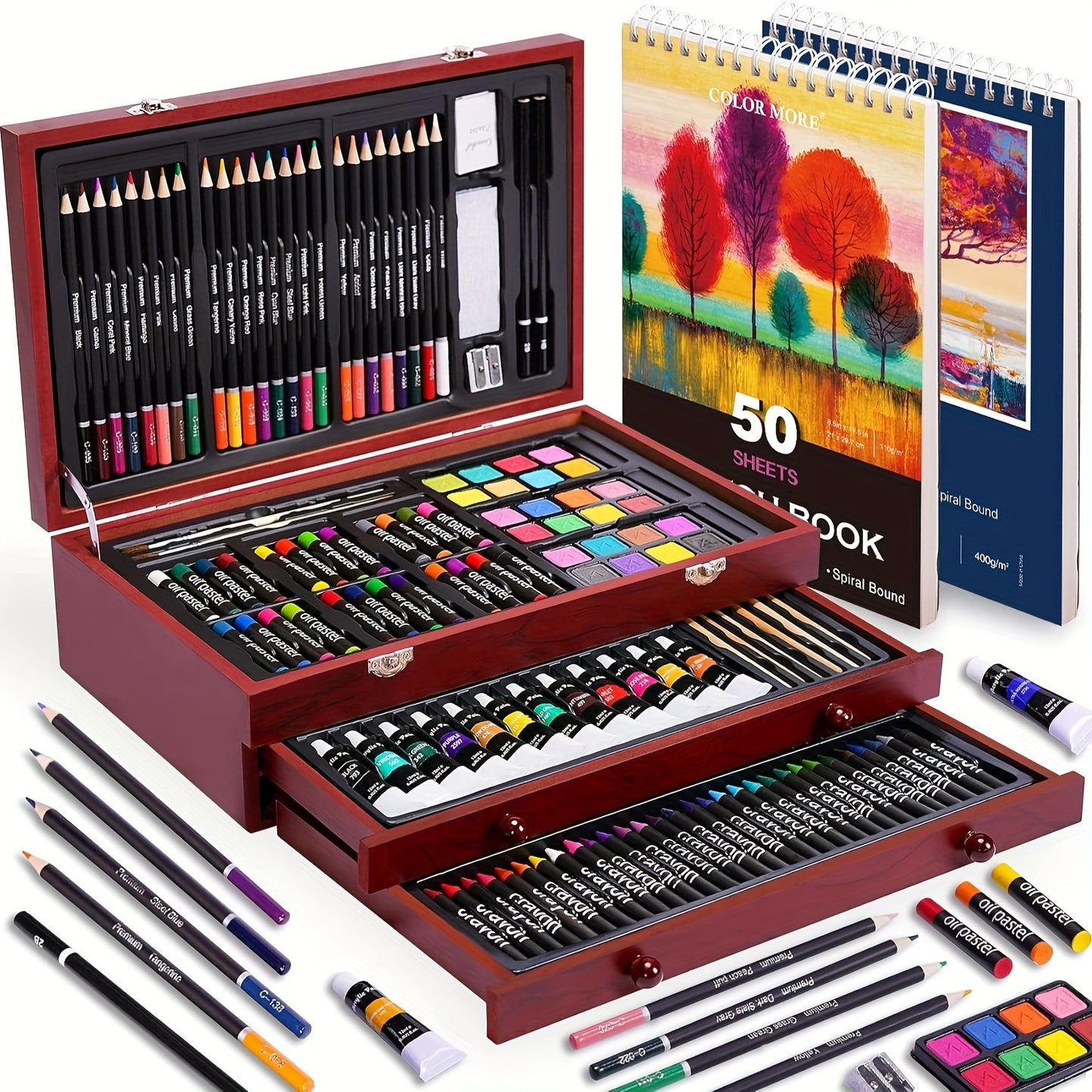 PASAMIC Deluxe Art Set With Drawing Pads Pencils Crayons Paints