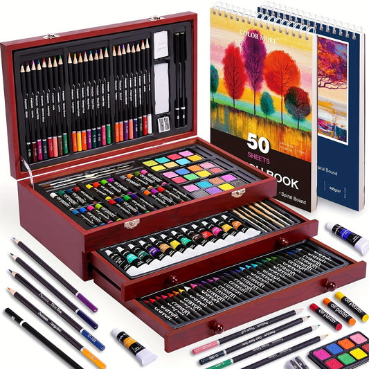 PASAMIC Deluxe Art Set With Drawing Pads Pencils Crayons Paints