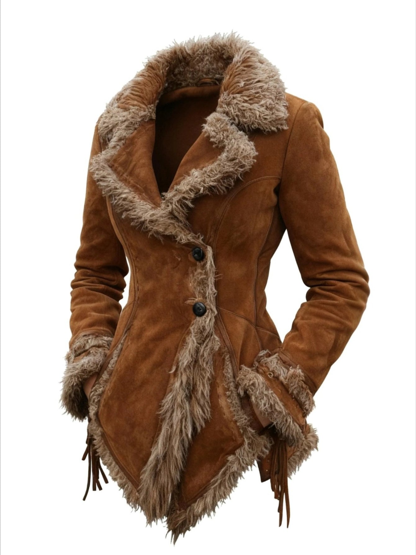 Vintage LuxuriousFauxFurCollarOvercoat For Women Beggar Jacket Outerwear Timeless