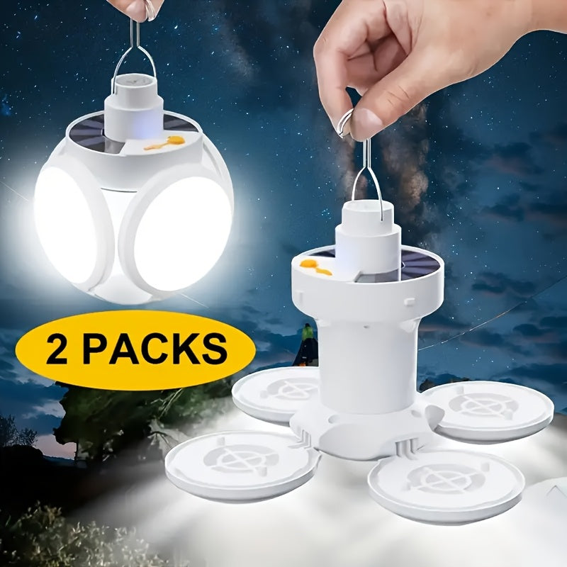 1/2pcs Solar Folding Light with 5 Adjustable Modes, Lithium Battery, Rechargeable Via Solar Panel, Portable LED Lantern with Detachable Hook for Camping, Emergency Lighting