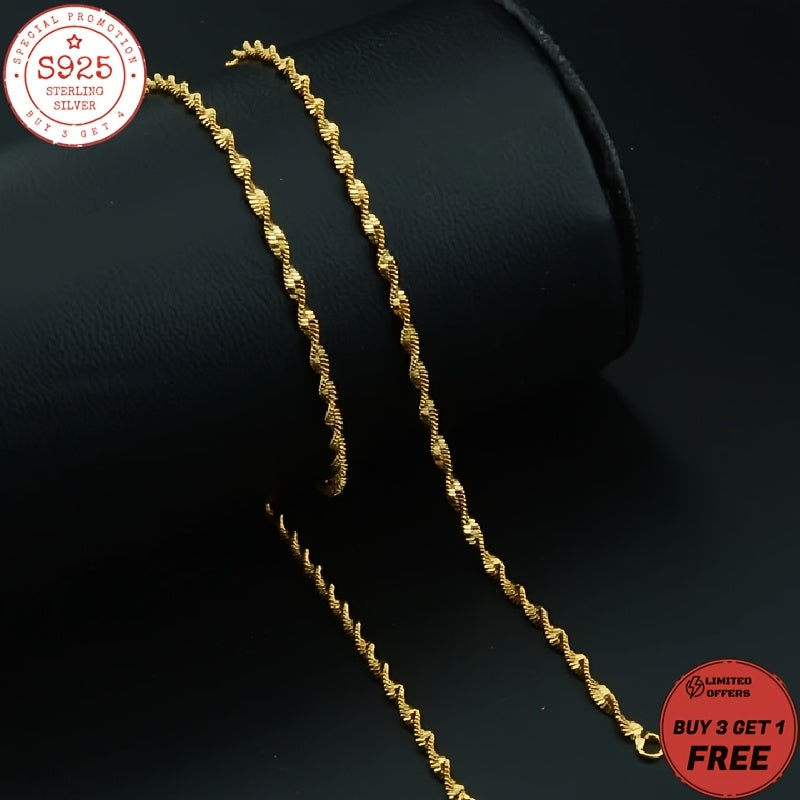 925 Sterling Silvery Water Ripple Necklace, 24K gold plated Golden-plated, Fashionable And Luxurious, Suitable for Daily Wear, Women's Necklace, Women's Sterling Silvery Necklace, Perfect Gift for Mother, Sister, Girlfriend,