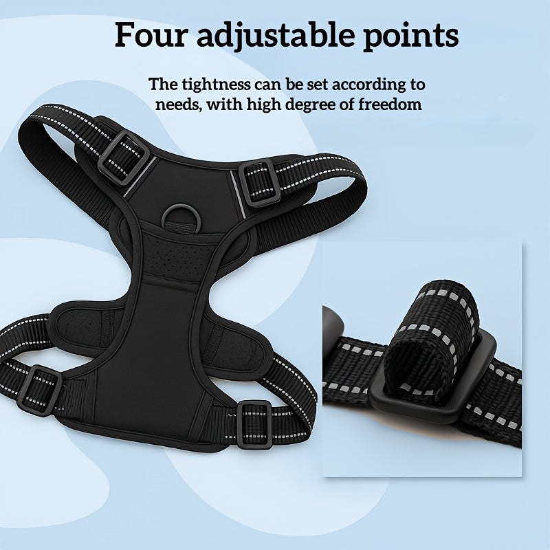 3 In 1 Harness Set, Soft Padded Dog Collar & Durable Adjustable Chest Harness With Heavy-Duty Leash, Reflective Oxford Fabric, Non-Choke, Easy Control Handle & Quick-Release Buckles, Breathable Mesh, For Dogs Of All Sizes(S,