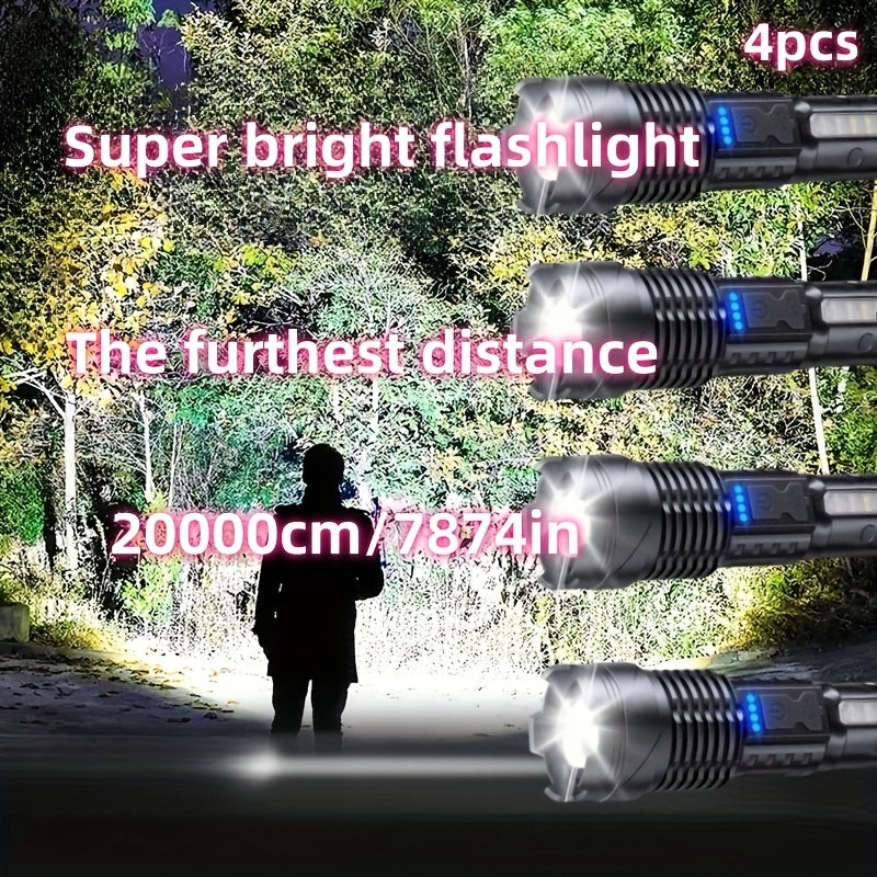 4 Pack USB Rechargeable Handheld LED Flashlights With COB