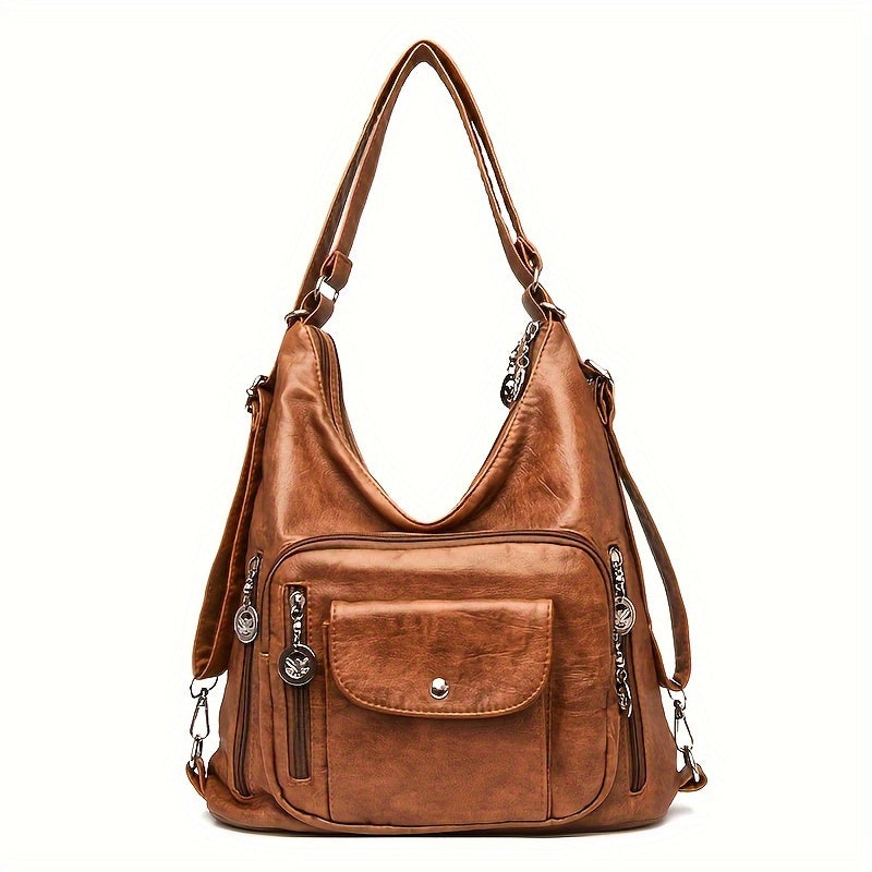 [Retro Soft Leather Bag] Large Capacity Retro Soft Leather Shoulder Bag - Fashion Casual Multi-purpose Diagonal Handbag