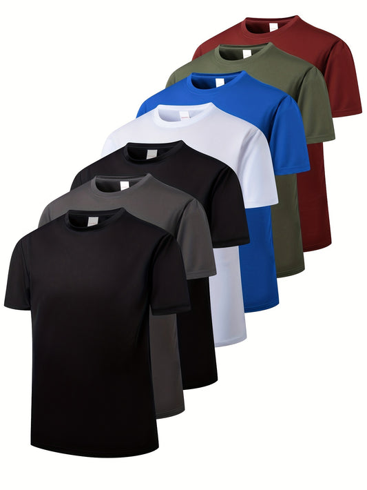 7pcs Men's Cotton Athletic T-Shirts - Comfortable, Moisture-Wicking Crew Neck Tees for Gym & Casual Wear, Perfect Gift Idea