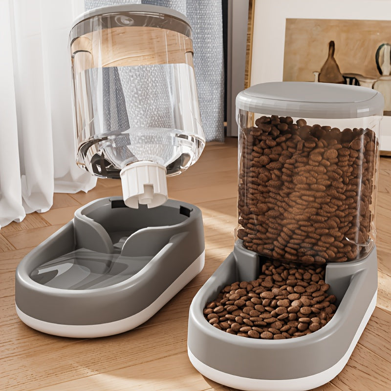 [Automatic Dog Feeder Set] 2pcs 8-Pound Large Automatic Dog Food Feeder And Water Dispenser Set, Plastic Gravity Dog Food And Water Dispenser Set For Big/Medium/Small Pet