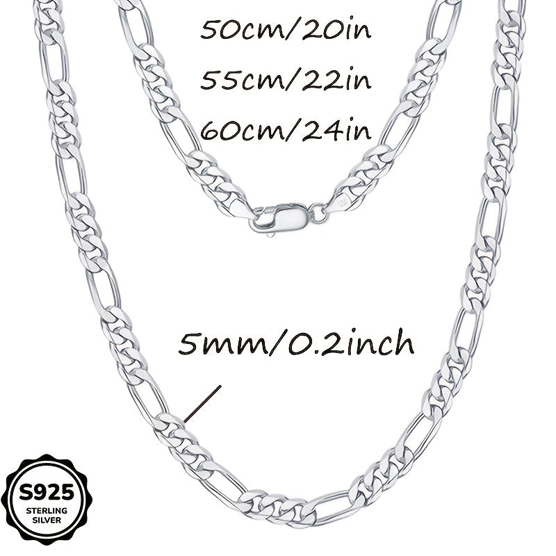 925 Silver 5mm Cut Figaro Necklace | Perfect for Teenager and Teenager, Ideal for Daily Gifts, Parties, Street Performances, Halloween, Birthdays, Anniversaries with Free Gift Box | Elegant, Finely Crafted, Unisex Design, Mad