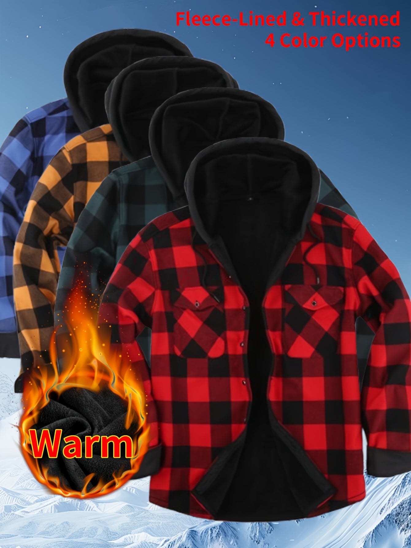 2026 New Men's Shirt Thanksgiving And Christmas Gift Couple Outfits Unisex | Winter JacketMen's Winter Pajamas Flannel Plaid Casual Shirt | Double Pocket Thickened Warm Desig Regular Fit Hooded Long Sleeve Shirt Men's Warm Ja