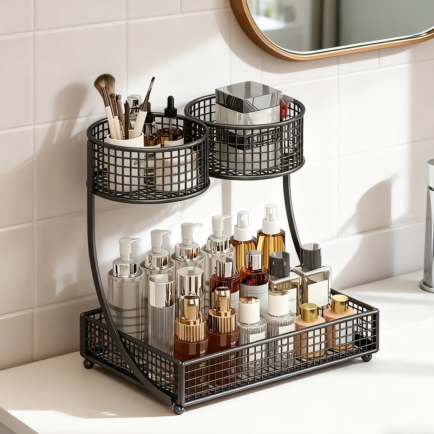 FJNATINH Two Tier Metal Cosmetic Organizer Shelf For Vanity