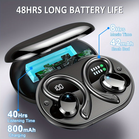 2024 Wireless 5.3 Earbuds 14.2mm Driver Stereo, 48 Hours Headphone with Ear Hanging, Wireless Earbuds with 4 Noise Canceling Microphones, Suitable for Exercise/Running/Cycling Android/IOS