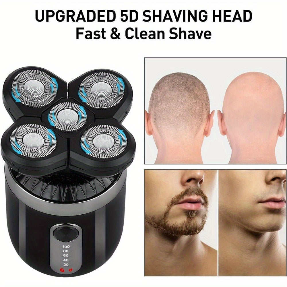 5D 5-in-1 Electric Shaver For Bald Men Featuring HypoallergenicRotaryShavingBlades