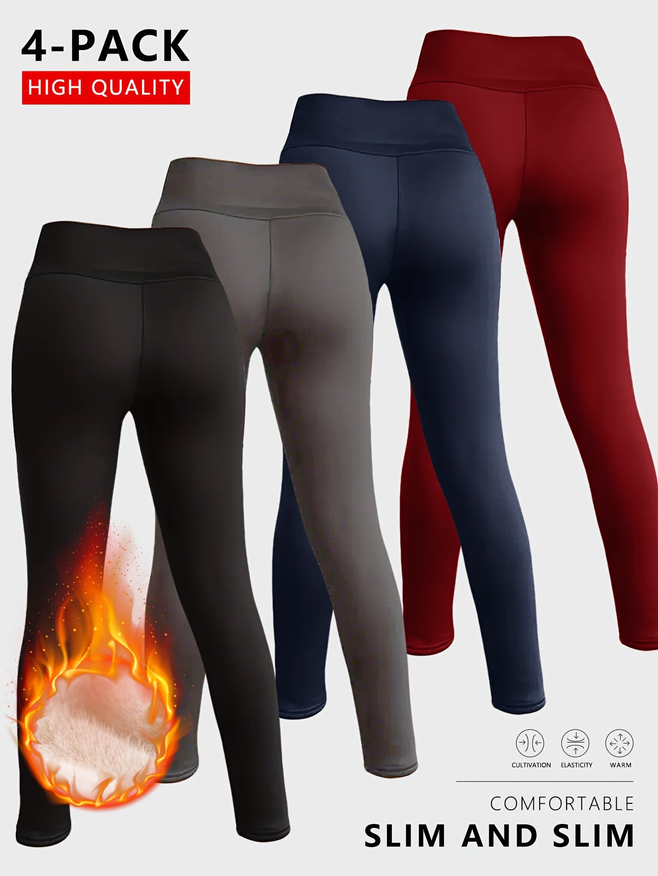 Women's Fleece-Lined High-Waisted Leggings 4-Piece Set For Fall And Winter Warmth And Comfort