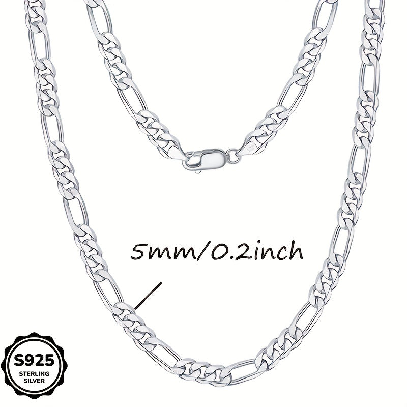 925 Silver 5mm Cut Figaro Necklace | Perfect for Teenager and Teenager, Ideal for Daily Gifts, Parties, Street Performances, Halloween, Birthdays, Anniversaries with Free Gift Box | Elegant, Finely Crafted, Unisex Design, Mad