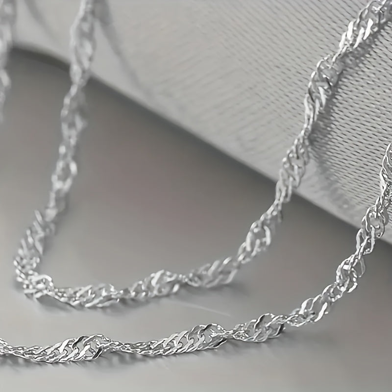 A 15g 925 sterling Silvery anti-allergy simple chain Women's necklace, shining delicate and elegant collarbone chain, party gift preferred, ideal gift for Mother's Day