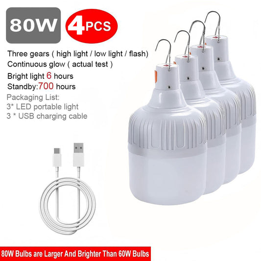 4pcs USB Rechargeable LED Camping Lanterns - Portable Emergency Bulb Lamps with 3 Brightness Modes, High-Power Tent Lights for Outdoor, Camping, and Emergency Use, White, Camping Lights, Tent Illumination, Sleek Design, Durab