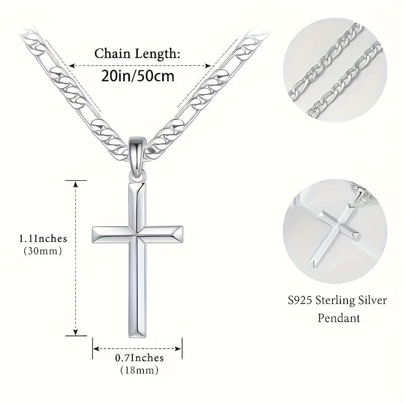 925 Silvery Cross Necklace, Figaro Chain, Suitable For Men And Women Necklaces, For Men, Wives, Girlfriends, Mothers, Daughters Anniversaries, Birthdays, Various Festivals, Special Occasions - Includes Gift Boxes