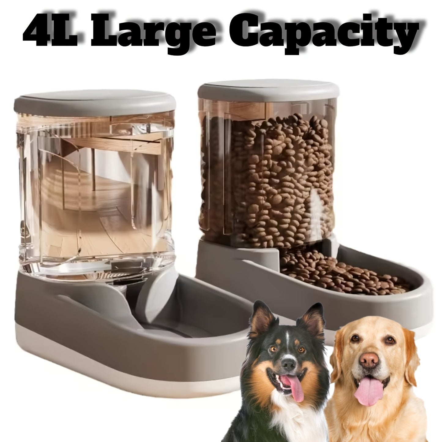 [Automatic Dog Feeder Set] 2pcs 8-Pound Large Automatic Dog Food Feeder And Water Dispenser Set, Plastic Gravity Dog Food And Water Dispenser Set For Big/Medium/Small Pet