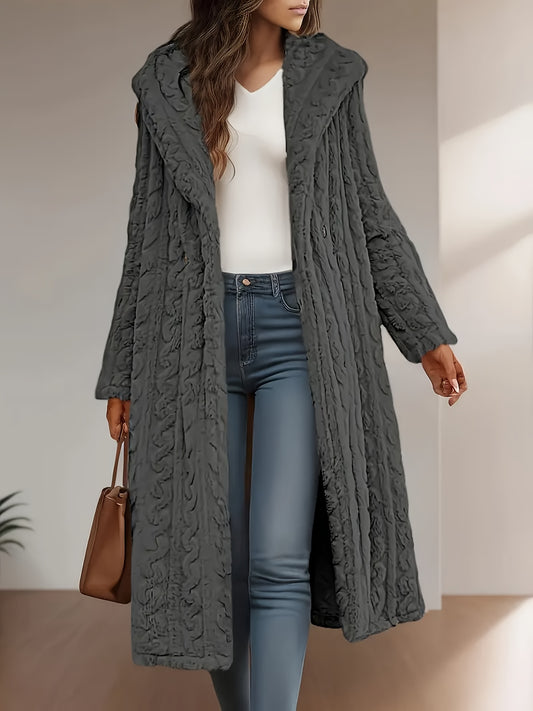 FME Hooded Cable LonglineOvercoat For Winter Warmth And SophisticationTexture Premium