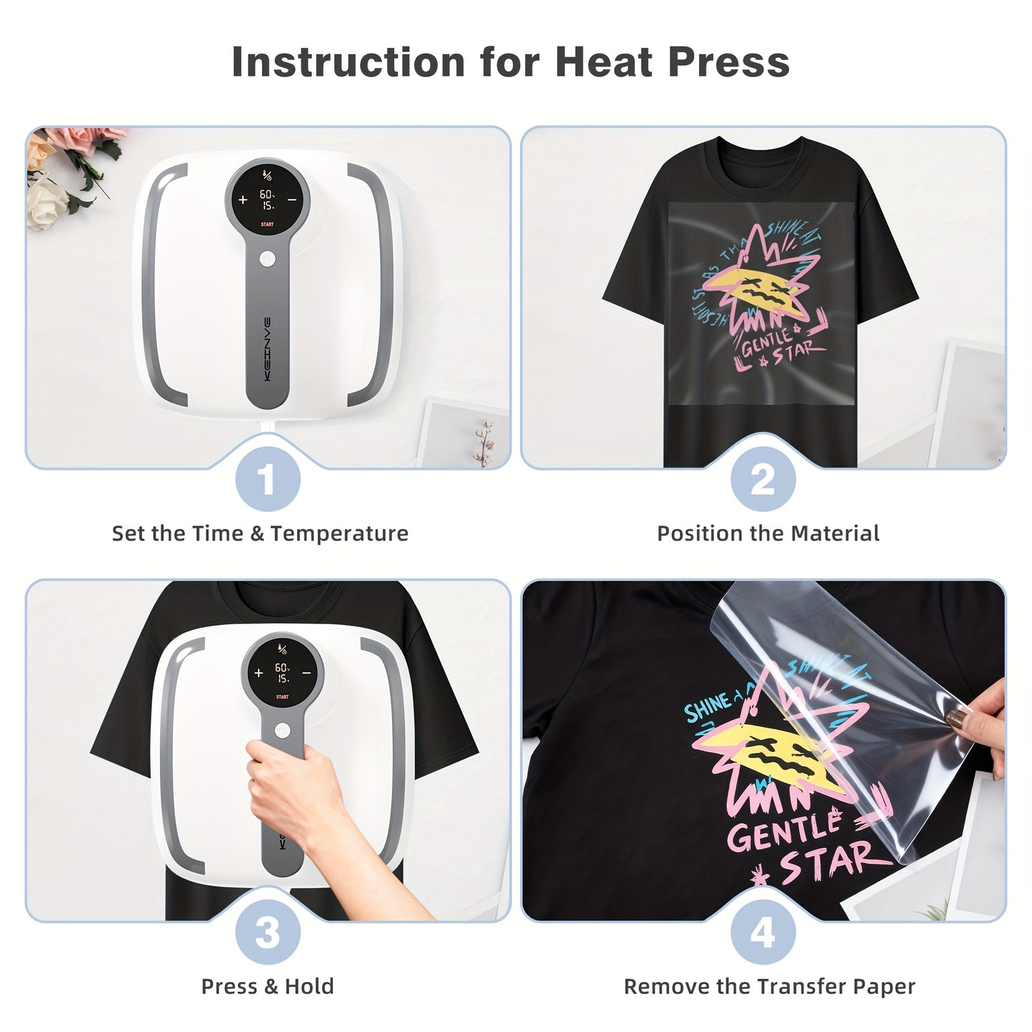 10X10 Inch Heat Transfer Press with Accurate Temperature Regulation, Suitable for T-Shirts, Bags, Hats, And Crafts, in Grey Color.