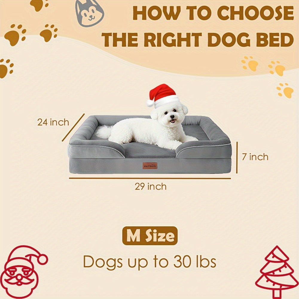 1pc Dog Bed - 100% Supportive Foam - Extra Large Dog Sofa Dog Beds - Soft & Warm Pet Couch Bed with Removable Washable Cover - Soft Lining And Nonskid Bottom - Grey 3 Sizes - Great Christmas Gifts for Your Deer Pet
