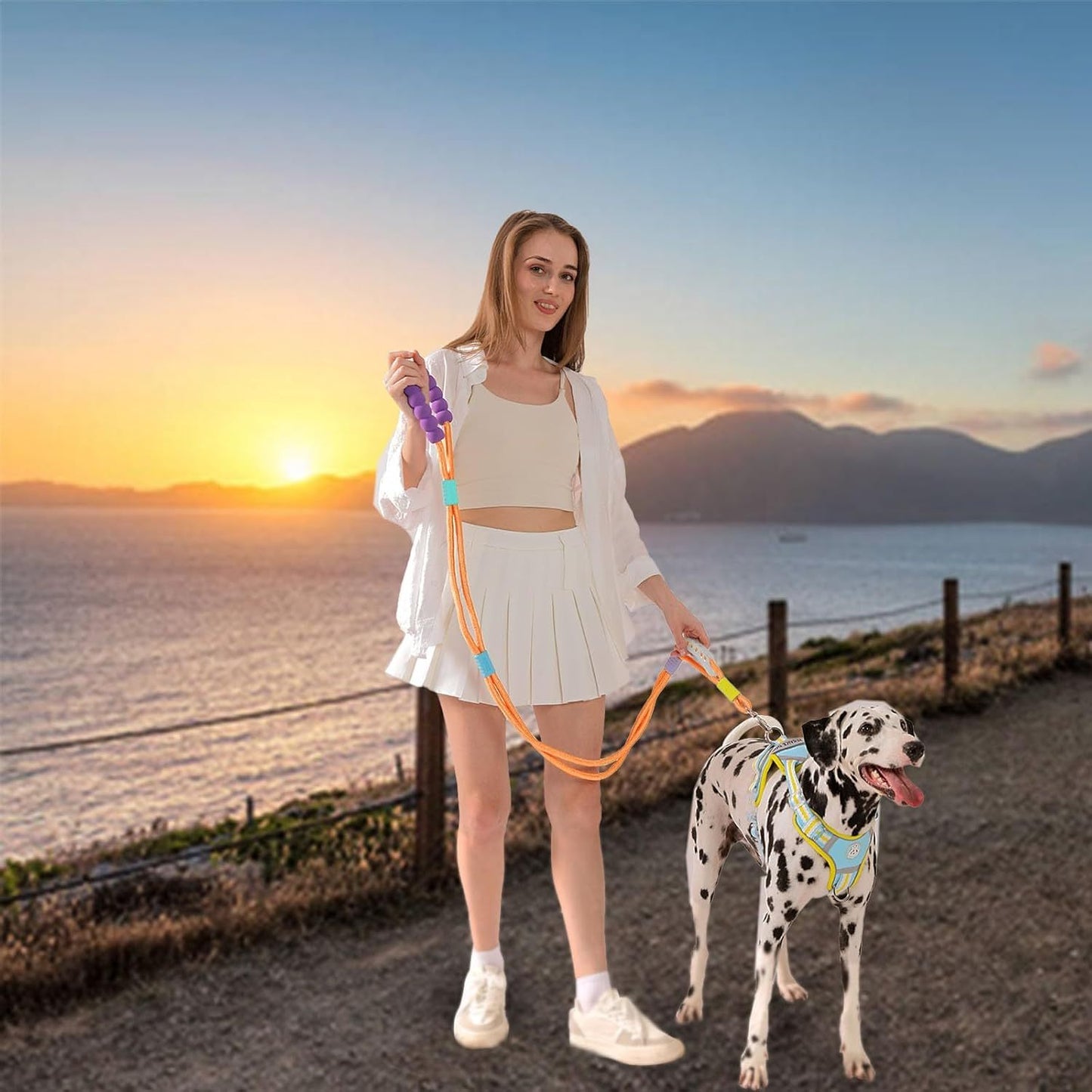 5-Foot Heavy Duty Dog Training Leash with Double Handles & Padded Design - Adjustable Cross-Belt Harness System, Safety Metal Clip, Durable & Comfortable for Small/Medium/Large Dogs - Ideal for Obedience, Tracking, Agility