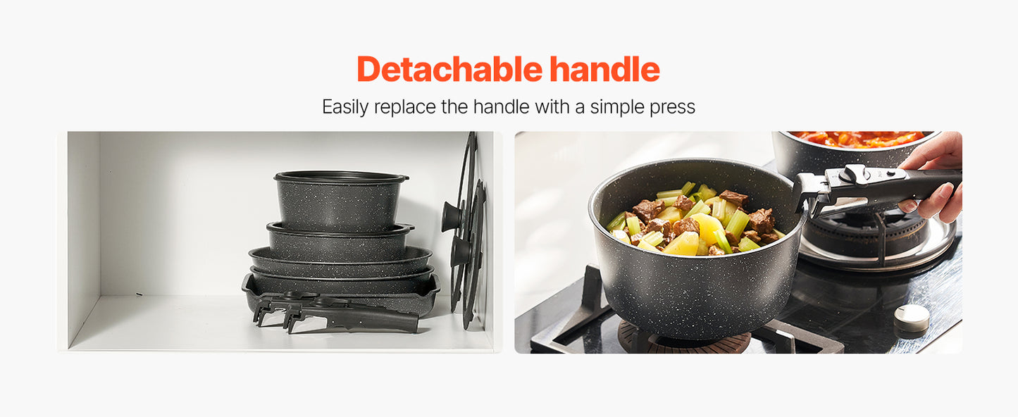 SucceBuy 17 Piece Nonstick Cookware Set Granite Induction Compatible