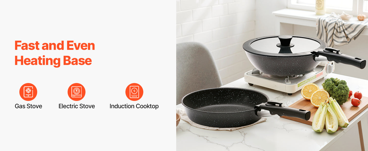 SucceBuy 17 Piece Nonstick Cookware Set Granite Induction Compatible