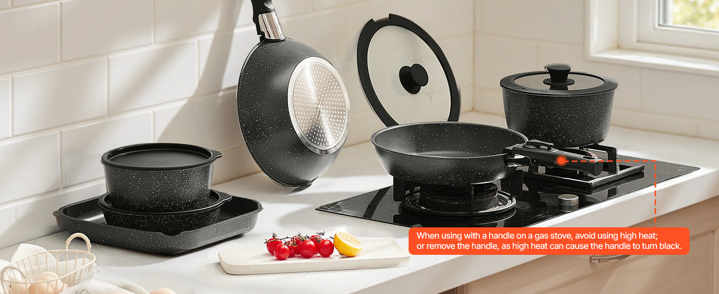SucceBuy 17 Piece Nonstick Cookware Set Granite Induction Compatible