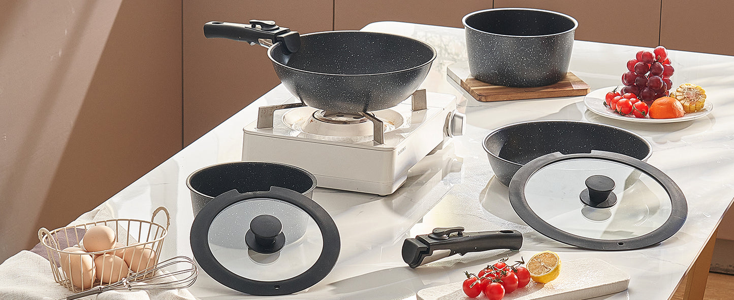 SucceBuy 17 Piece Nonstick Cookware Set Granite Induction Compatible