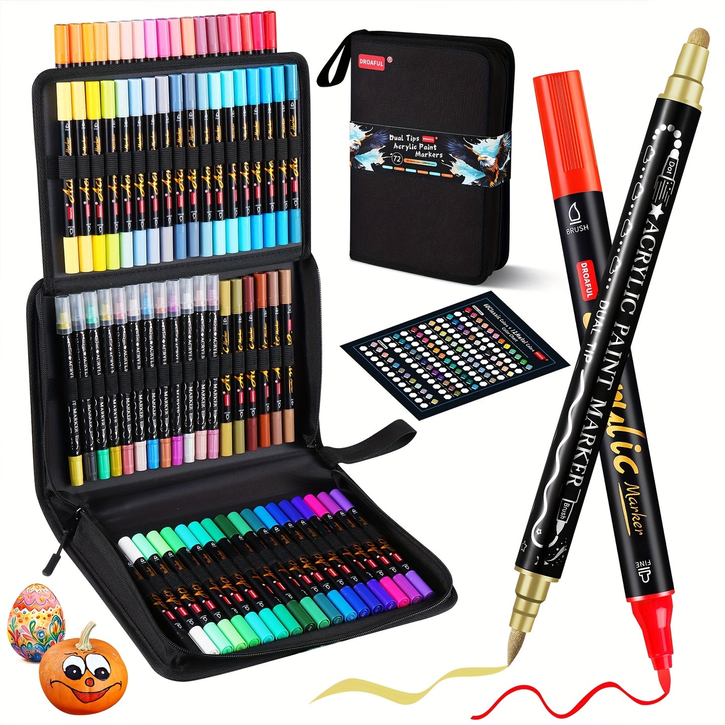 DROAFUL 72 Pieces Metallic Acrylic Paint Pen Set Dual Tips