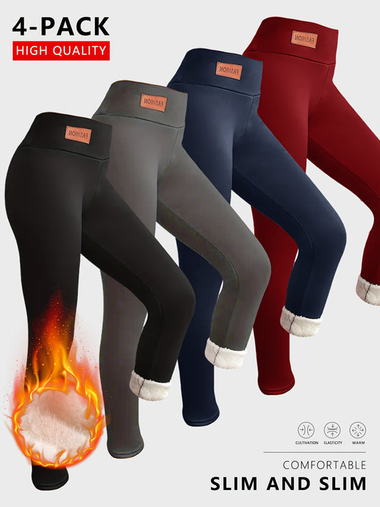 Women's Fleece-Lined High-Waisted Leggings 4-Piece Set For Fall And Winter Warmth And Comfort