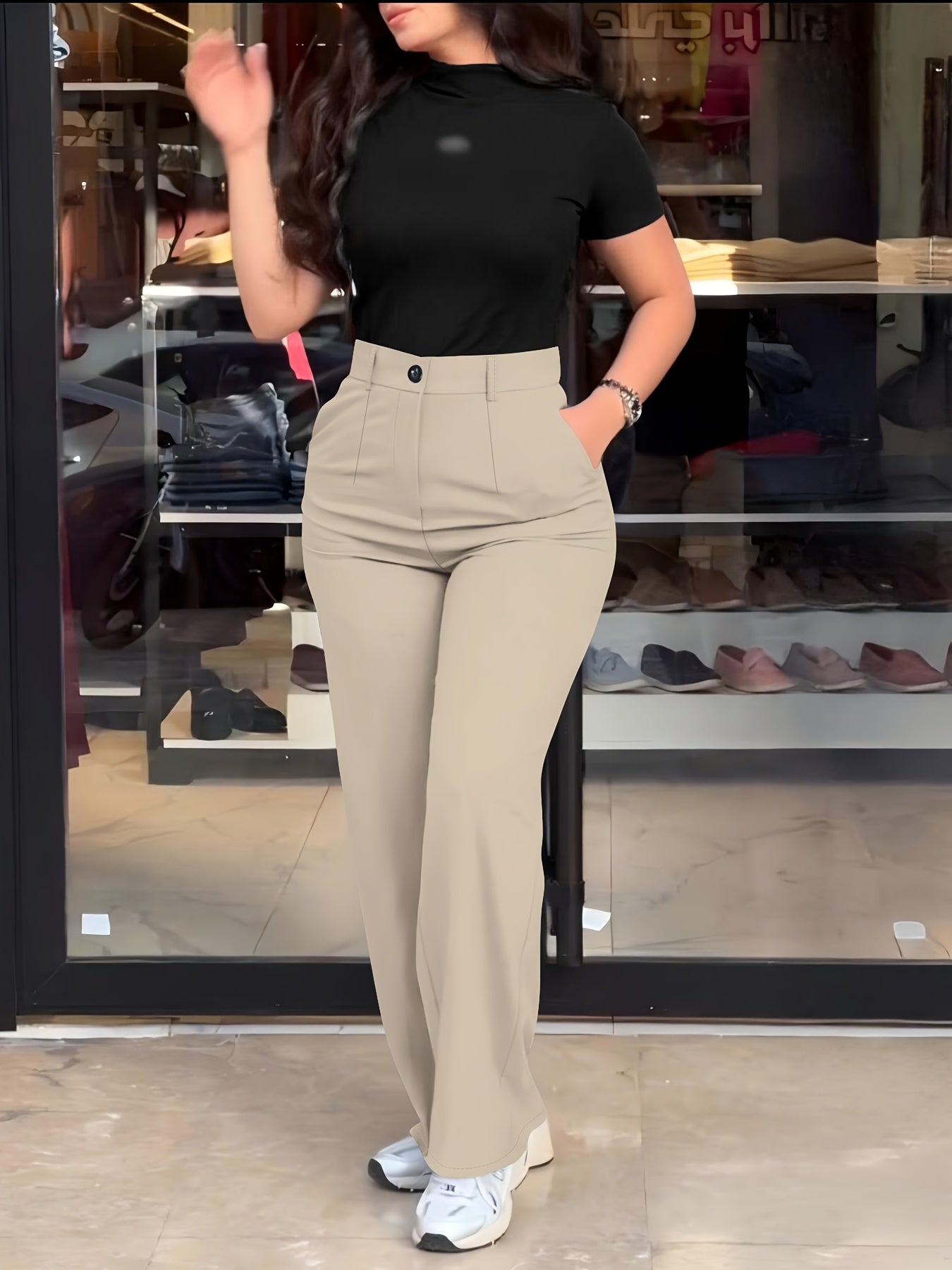 Women's Trousers, Solid Color Straight-Leg Tailored Pants, Wrinkle-Resistant Machine Washable Structured Fit, Casual to Professional Wear for Office Formal Events & Everyday, All-Season, Grey, No Elasticity