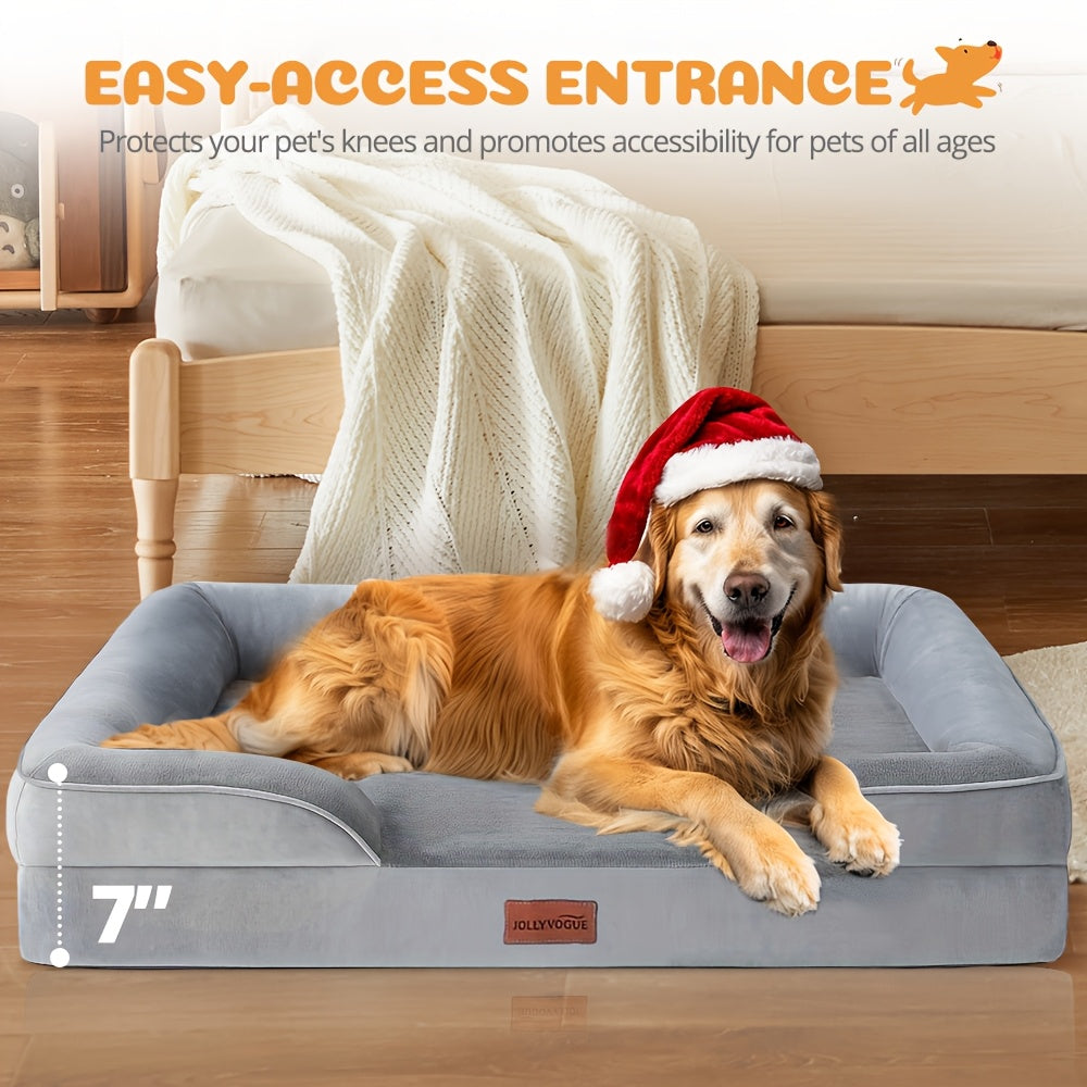 1pc Dog Bed - 100% Supportive Foam - Extra Large Dog Sofa Dog Beds - Soft & Warm Pet Couch Bed with Removable Washable Cover - Soft Lining And Nonskid Bottom - Grey 3 Sizes - Great Christmas Gifts for Your Deer Pet