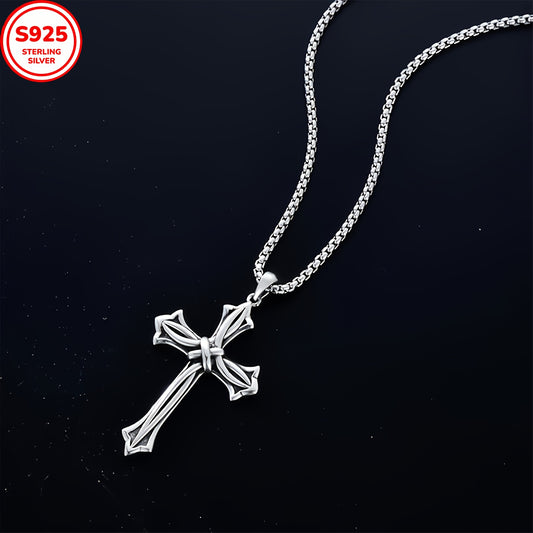 925 Sterling Silvery A Women's And Men's Necklace, Box Chain Cross Pendant Necklace, Faith Jewelry, Daily Wear, Gifts, Gifts for Family Fathers, Brothers And Sons - Gift Box