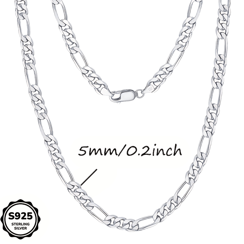 925 Silver 5mm Cut Figaro Necklace | Perfect for Teenager and Teenager, Ideal for Daily Gifts, Parties, Street Performances, Halloween, Birthdays, Anniversaries with Free Gift Box | Elegant, Finely Crafted, Unisex Design, Mad