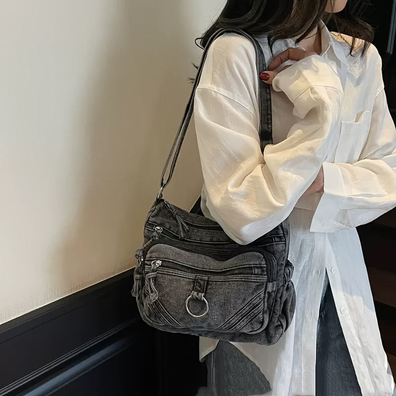 2pcs Set: Bag + Metal Pendant, Women'S Fashion Retro Casual Handbag, Unique Edge Motorcycle Bag, City Style Worn City Bag, Suitable for Work, Commuting, Dating, Parties, Spacious Multi-Pocket Shoulder Crossbody Bag