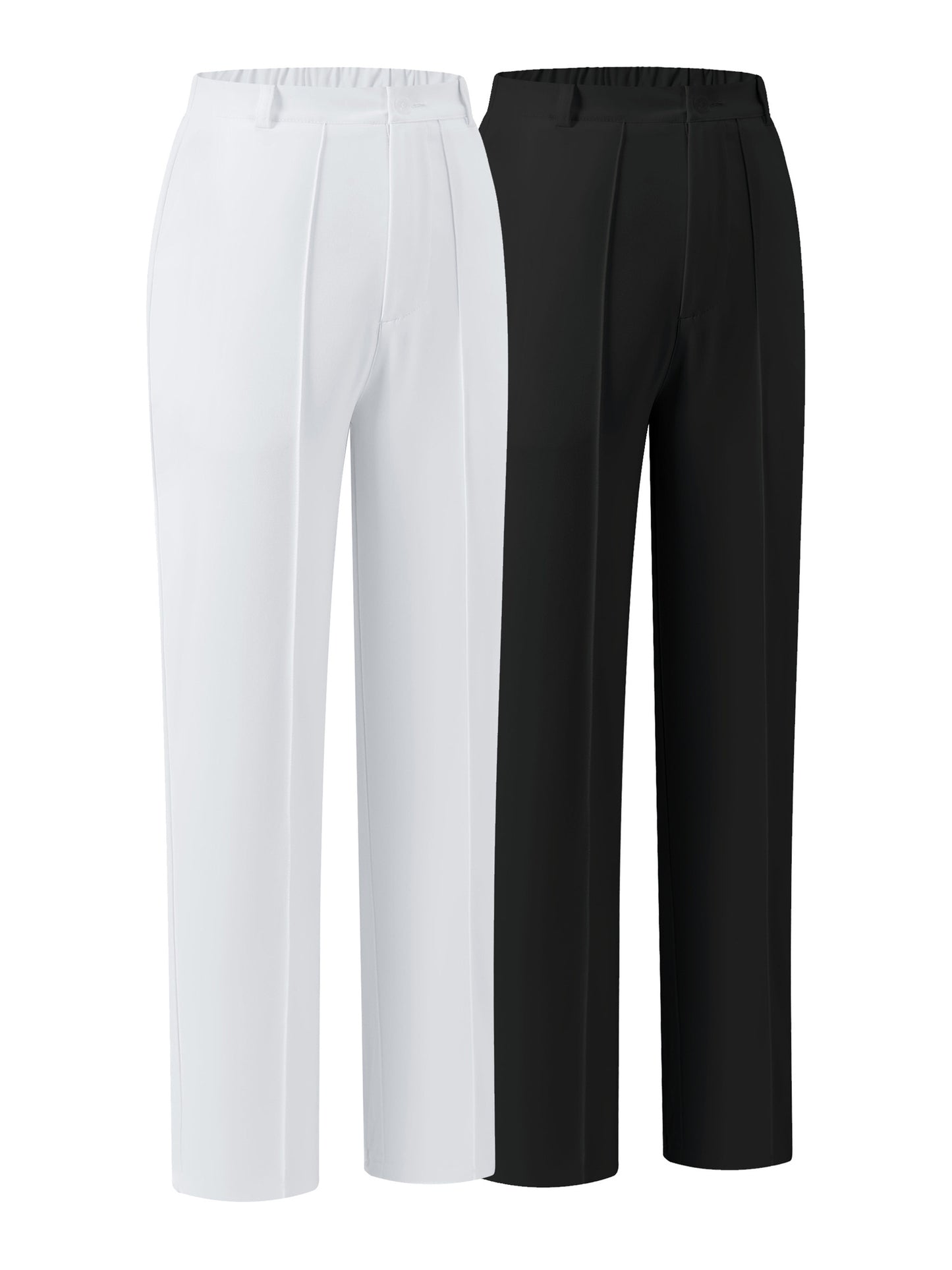 (2pcs) Elegant Casual Solid Color Women's Suit Trousers, Button Zipper Half Elastic Waist Fit Bottoms, Suitable for All Season