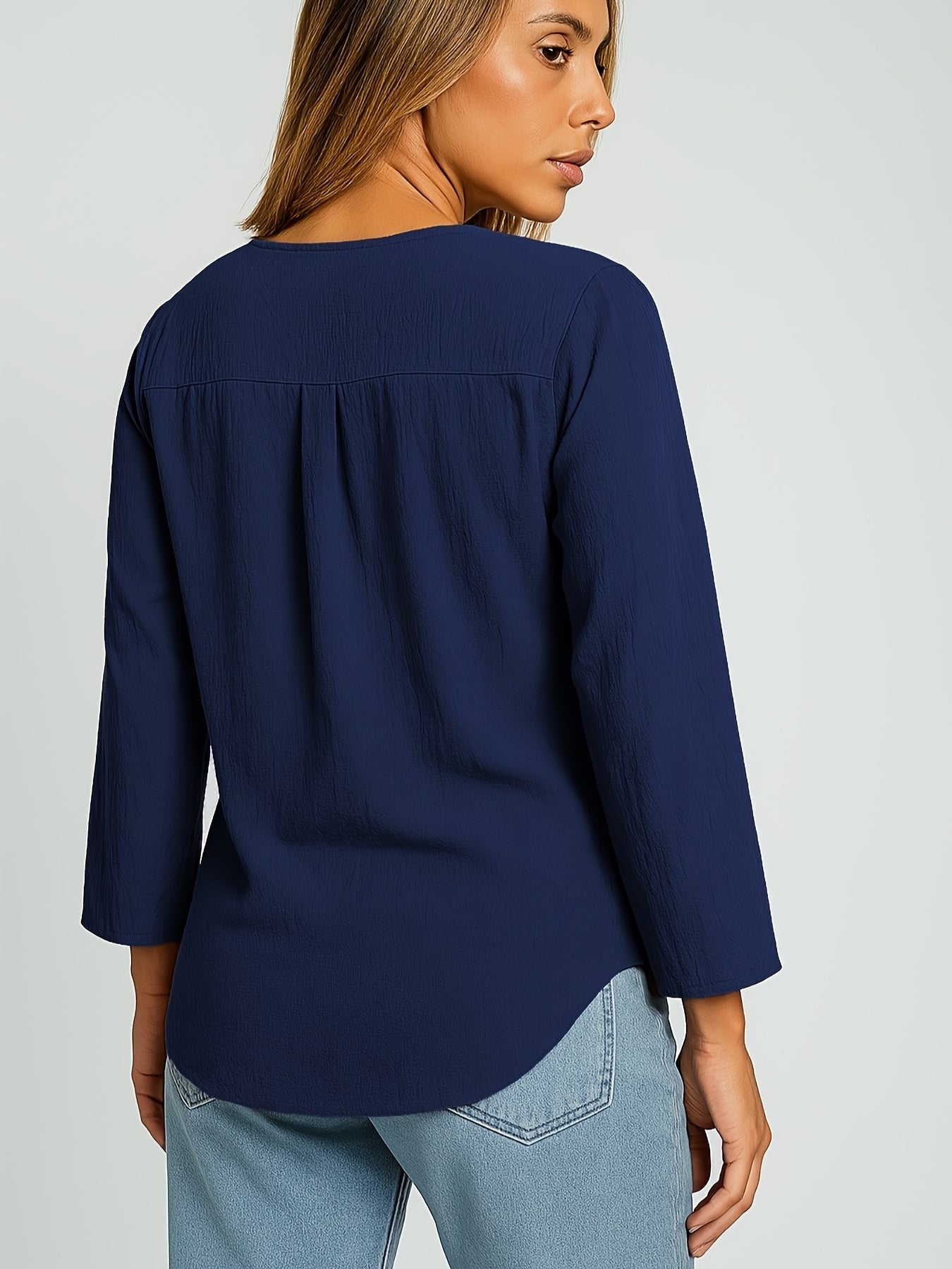 3pcs Women's Linen Fake Button Shirt Casual Half Sleeve Loose Shirt with Collar Yarn Tops Pink+Blue+Orange