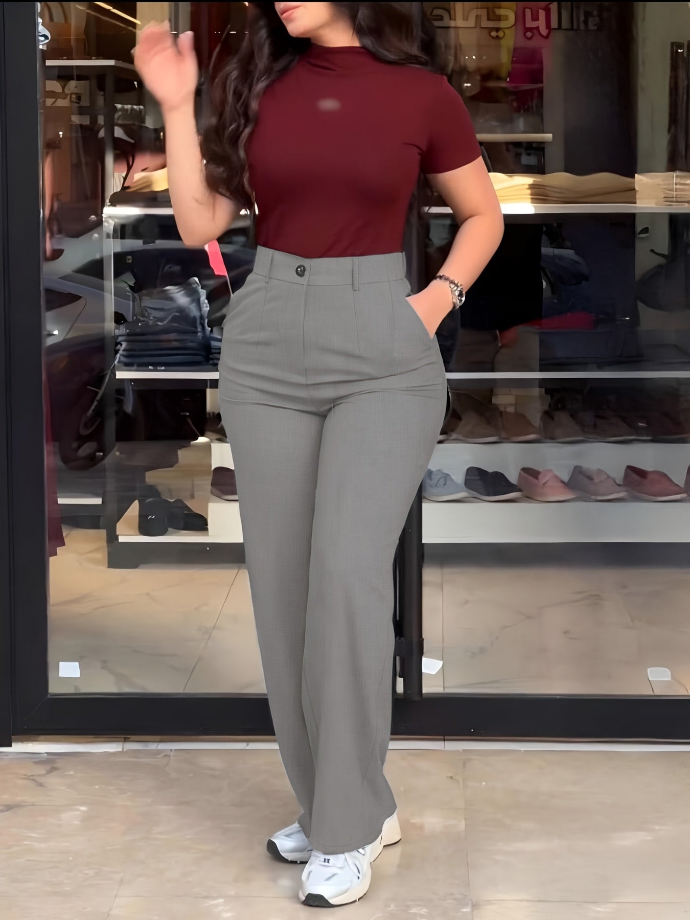 Women's Trousers, Solid Color Straight-Leg Tailored Pants, Wrinkle-Resistant Machine Washable Structured Fit, Casual to Professional Wear for Office Formal Events & Everyday, All-Season, Grey, No Elasticity