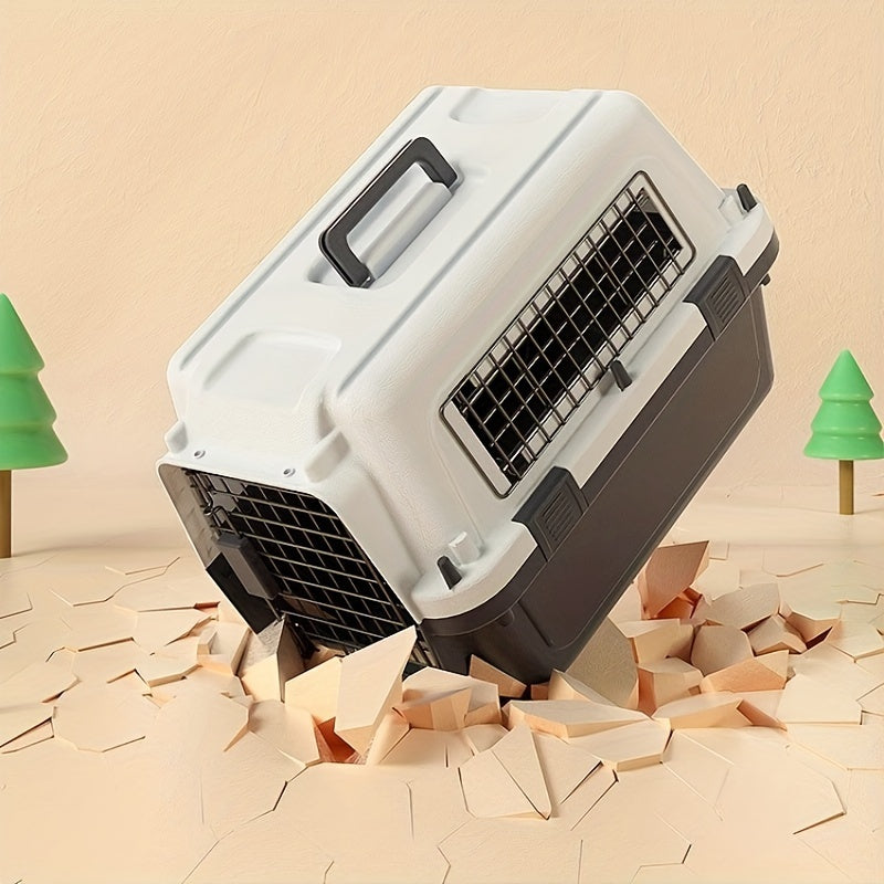 [Premium Pet Crate] 1pc Premium Pet Airline Crate - Durable, Portable, Full Iron Mesh - Comfortable for International Travel, Includes Separate Cages for Cats & Dogs