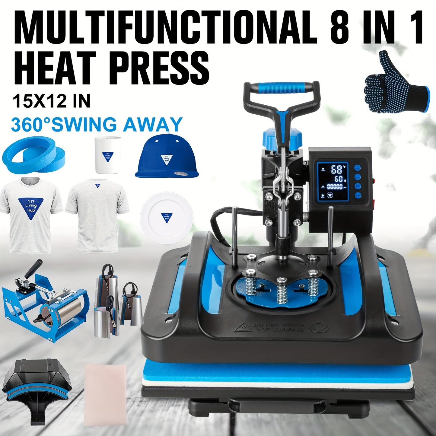 8 in 1 Heat Press Machine, 5 in 1 Heat Press, Sublimation T-Shirt Pressing Machines in Sizes 15X15 Inch, 12X15 Inch, And 12X10 Inch, Featuring a 360-Degree Swing Away Heat Transfer Machine, a Multifunctional Combo for T-Shirt