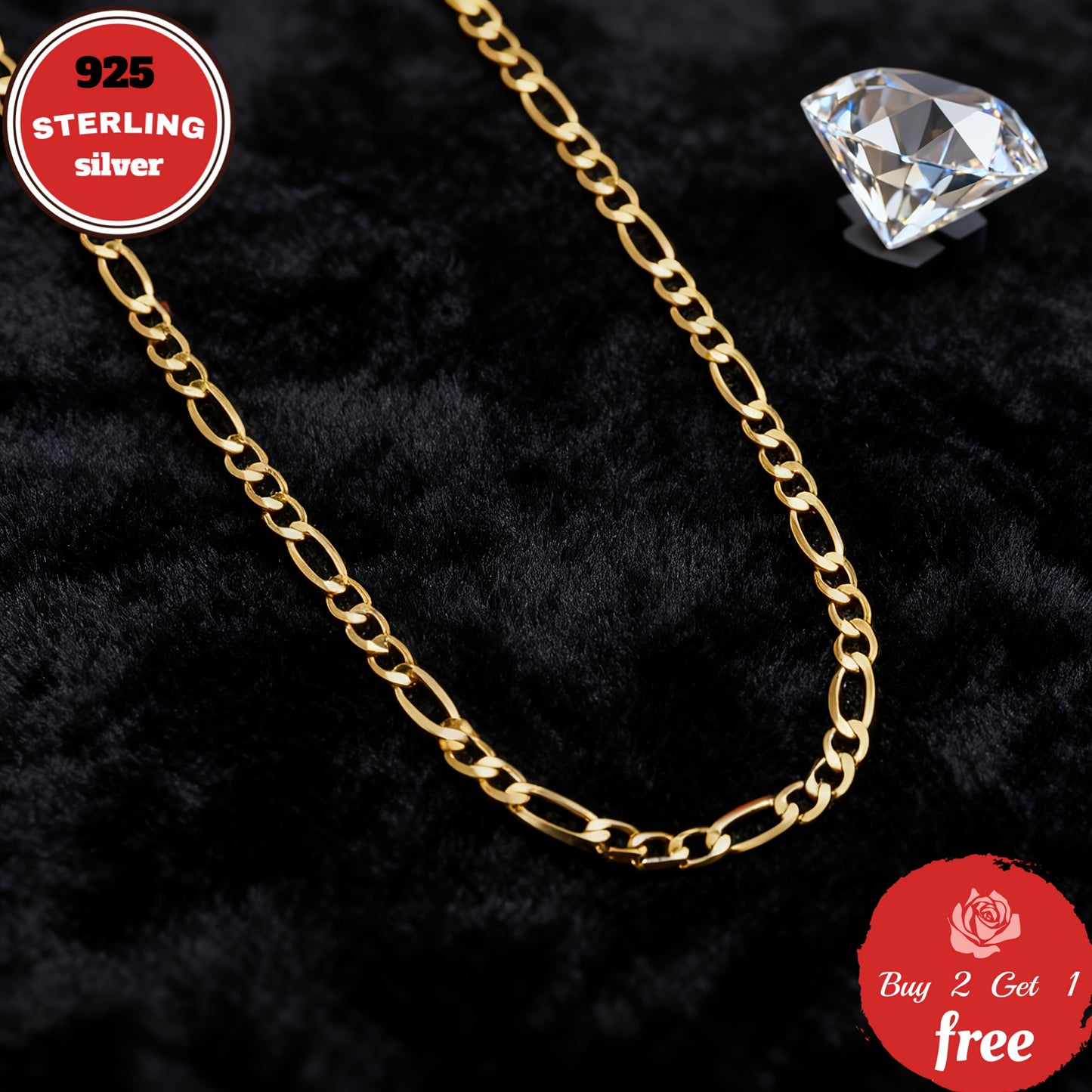 925 Sterling Silvery 6mm Figaro Necklace, Plated with 24K gold plated, Suitable for Daily Wear And Gifting. Christmas-themed, All-season Jewelry, Unisex, Comes with A Gift Box, A Perfect Gift for Your Boyfriend Or Girlfriend,