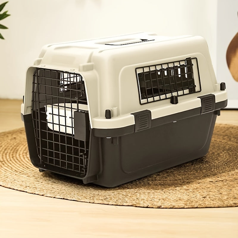 [Premium Pet Crate] 1pc Premium Pet Airline Crate - Durable, Portable, Full Iron Mesh - Comfortable for International Travel, Includes Separate Cages for Cats & Dogs