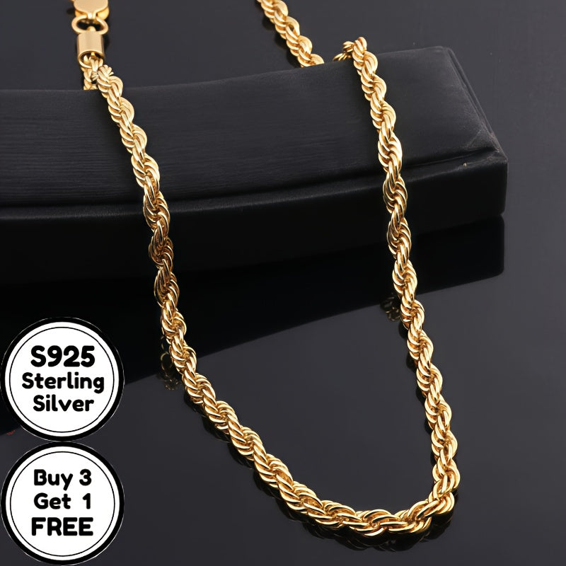 S925 Sterling Silvery 24k Gold Plated 4mm Twist Necklace, The Ideal Gift for Men, Women, Wives, Girlfriends, Mothers And Daughters On Anniversaries, Birthdays And Special Occasions (buy 3 Get 1 Free)