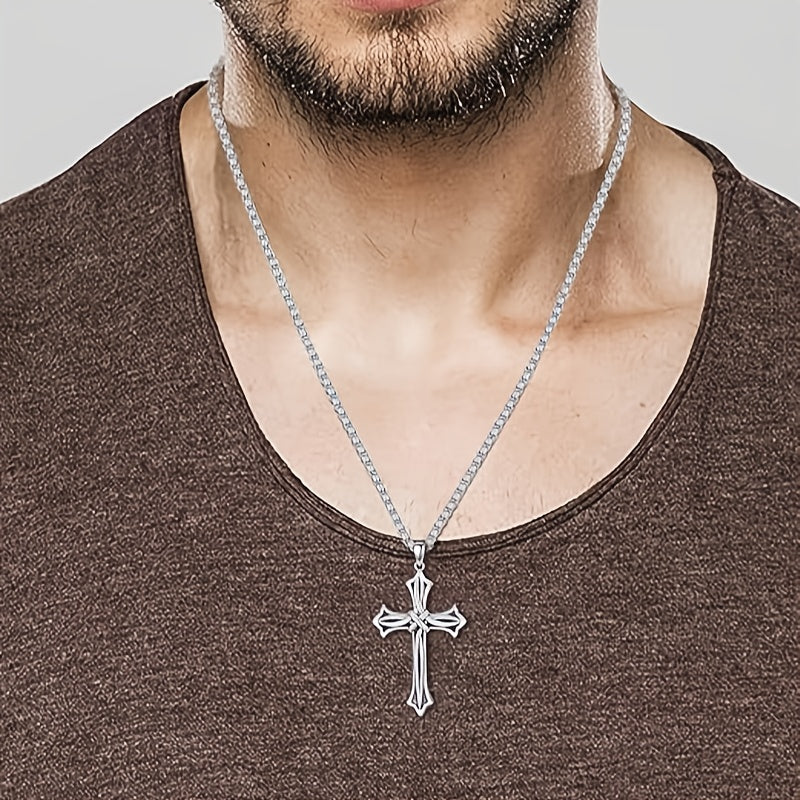 925 Sterling Silvery A Women's And Men's Necklace, Box Chain Cross Pendant Necklace, Faith Jewelry, Daily Wear, Gifts, Gifts for Family Fathers, Brothers And Sons - Gift Box