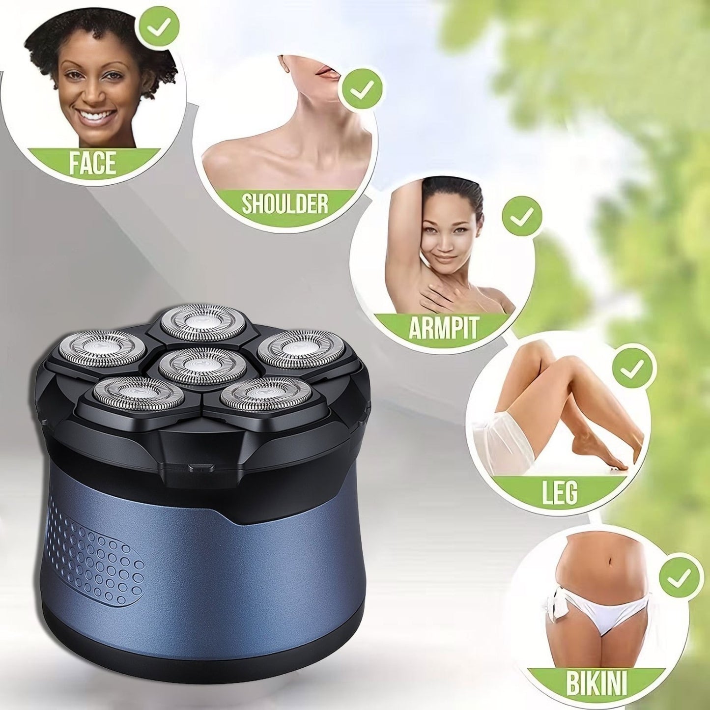 Rechargeable Cordless Electric Shaver Rotary Hair Remover for Full Body