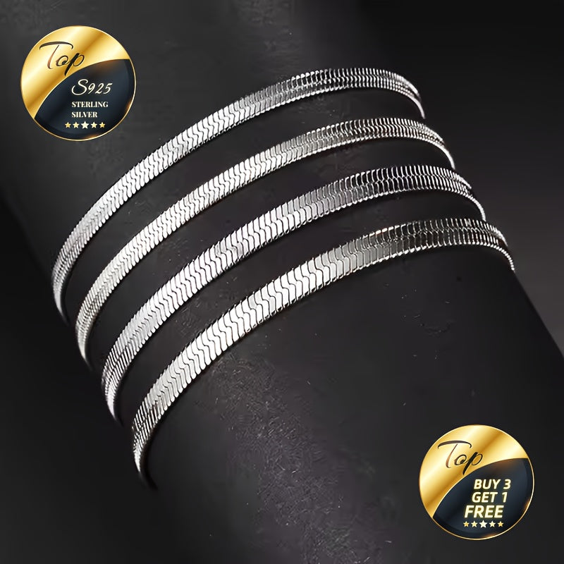 S925 Sterling Silvery Flat Snake Bone Chain Necklace, Sexy Clavicle Chain. Clean Fashionable Silvery Accessory. Ideal for Daily Wear And Parties And Holidays. Gift for Valentine's Day, Mother's Day, Anniversary,, Christmas, H