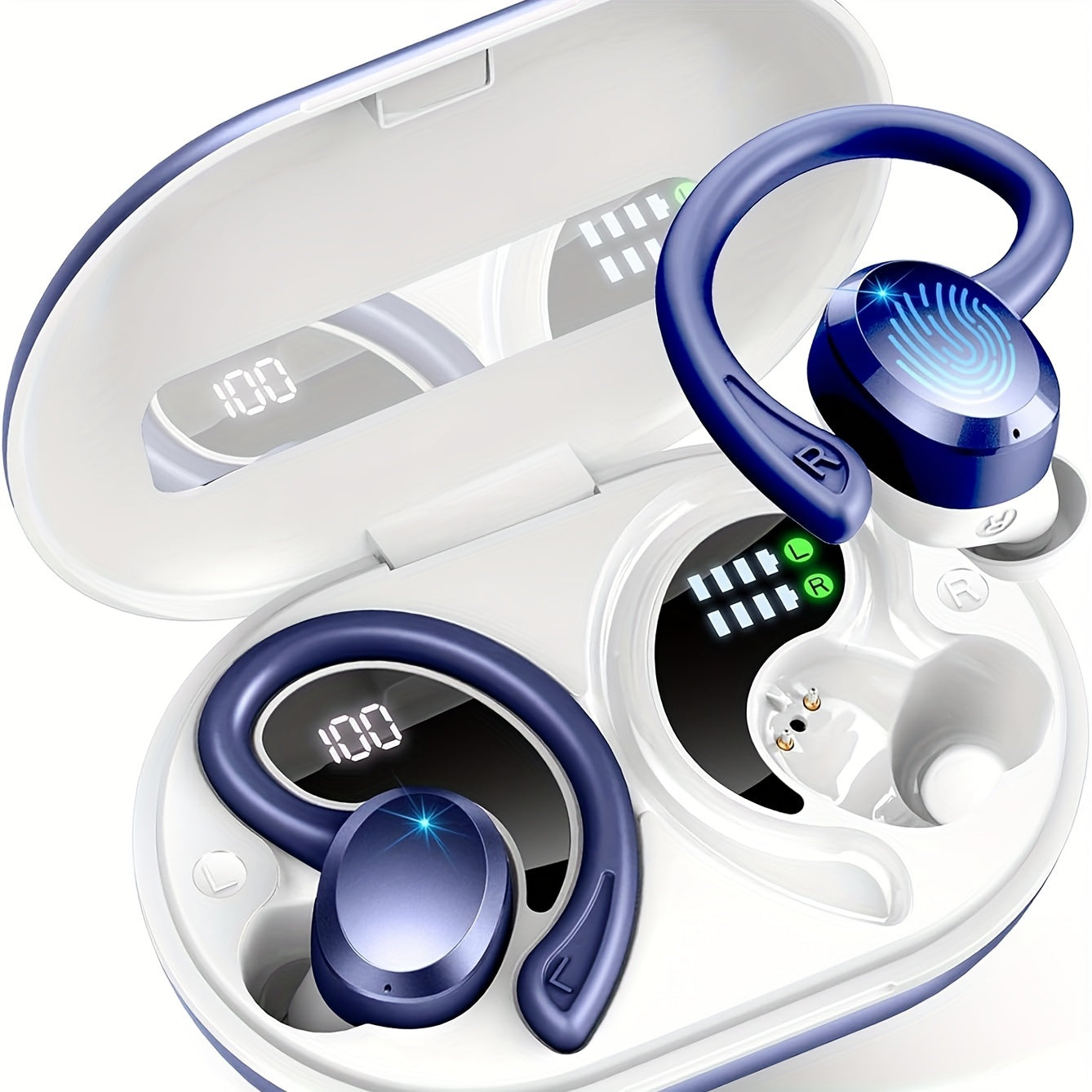 2024 Wireless 5.3 Earbuds 14.2mm Driver Stereo, 48 Hours Headphone with Ear Hanging, Wireless Earbuds with 4 Noise Canceling Microphones, Suitable for Exercise/Running/Cycling Android/IOS