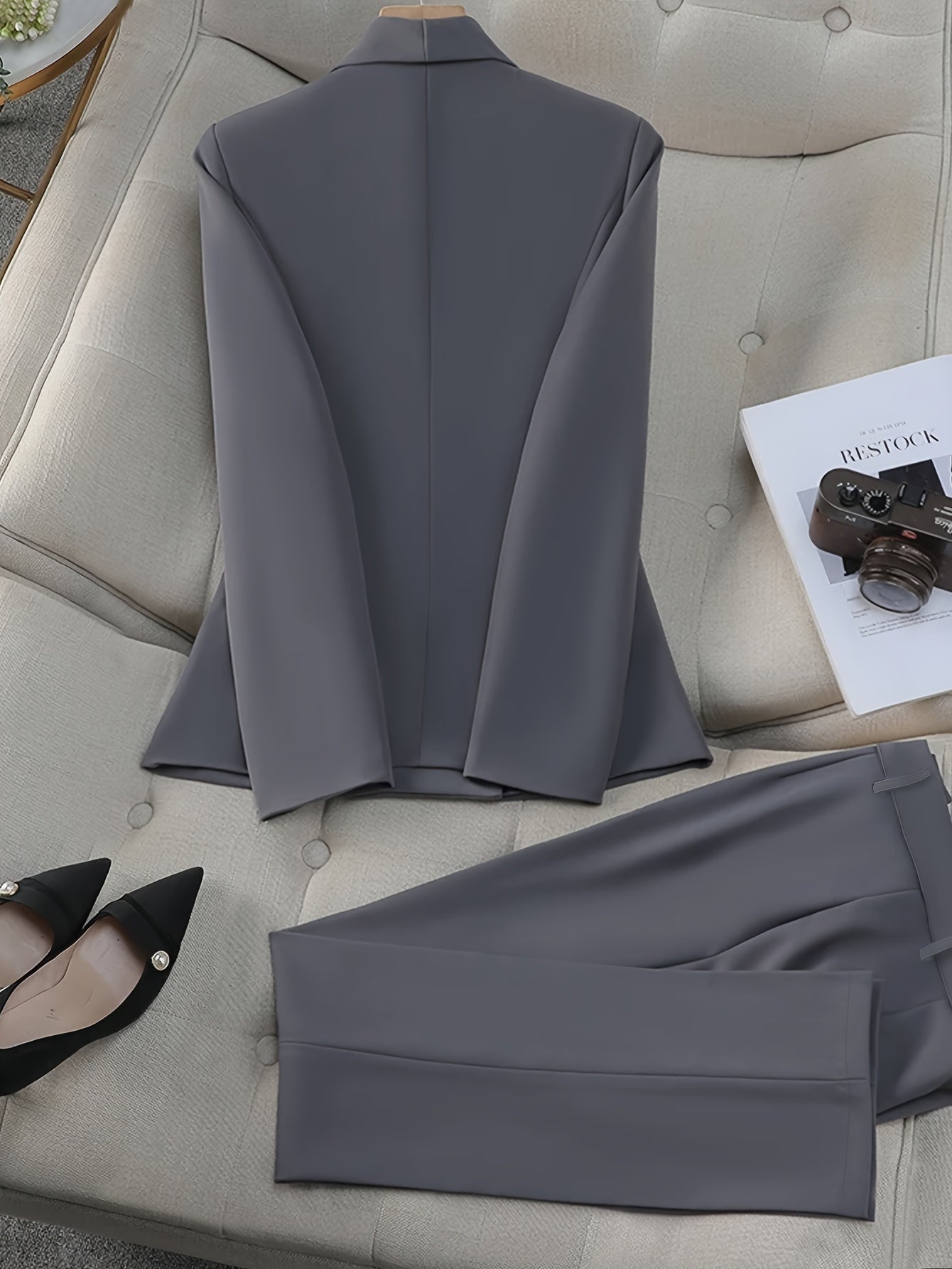 2pcs Set: Slim-Fit Waistline Detail Blazer and Straight-Leg Pants | Women'S Chic Commuter Style, Suitable for Workplace and Light Business Occasions, Perfect for All Seasons