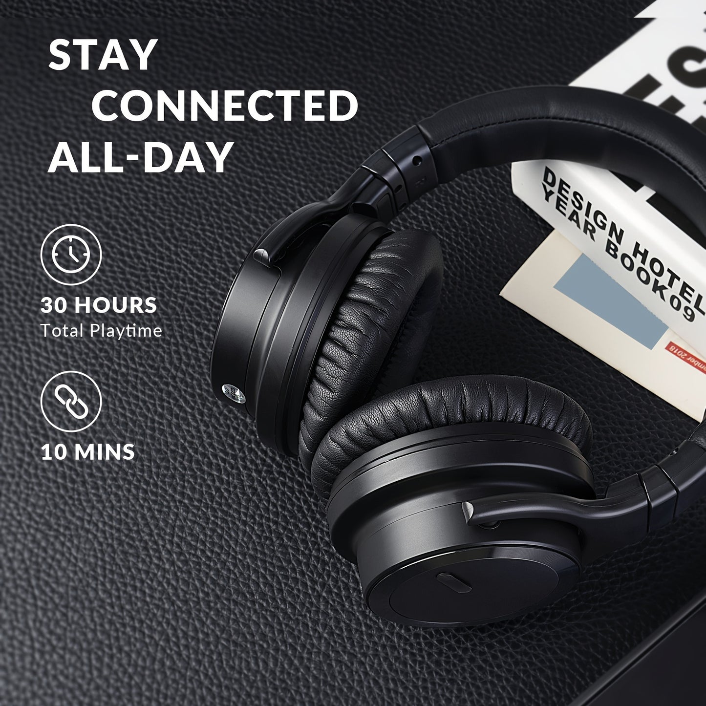 Active Noise Cancelling Headphones Wireless Headphones with Rich Bass, Clear Calls, 30 Hours Playtime, Comfort Fit, Black